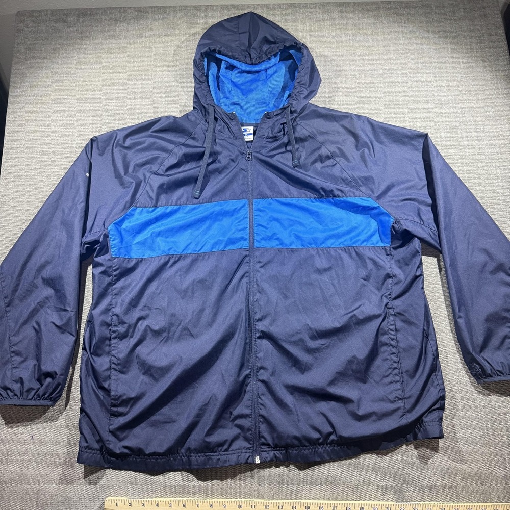 Starter Jacket Mens 3XL Blue Hooded Full Zip Windbreaker Colorblock Mesh Lined
